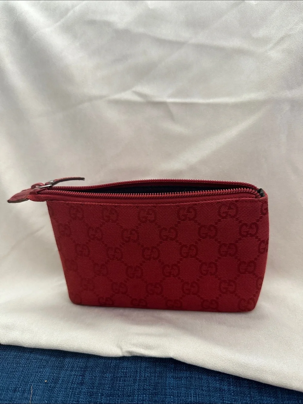Gucci Red Signature Monogram Cosmetic Travel Pouch with CoA Authentic